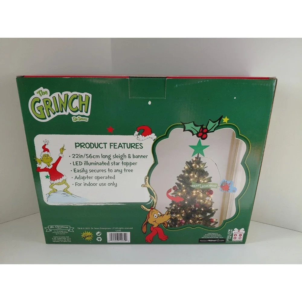 Grinch Animated Tree Topper Mr Christmas 2025 Lighted Star Circling Sleigh‎ NEW